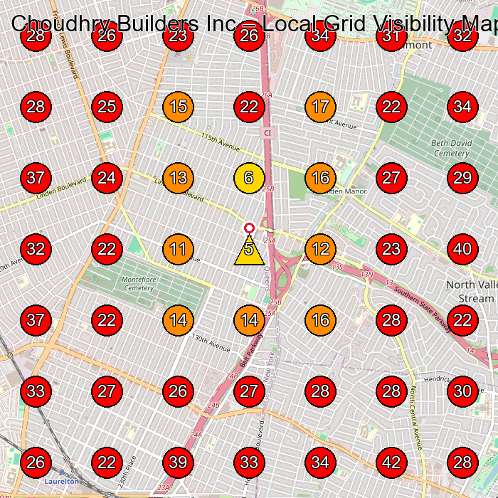 Choudhry Builders Inc GeoGrid visibility map for General Contractor in Jamaica